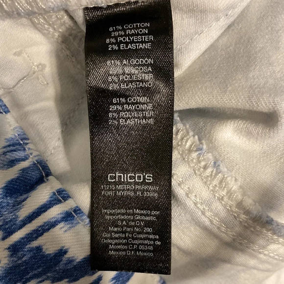 Chico’s So Slimming Stretch Blue and White Ikat Patterned Jeans US 4 / Chico’s 0 - Picture 11 of 16